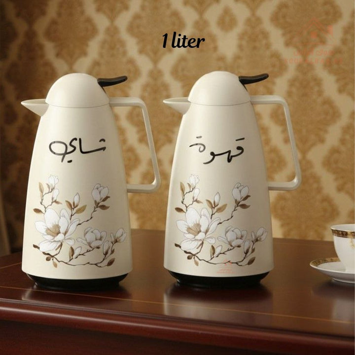 Crystal Arabic Coffee & Tea Flask Set | 1 Liter Each | Elegant Floral Design | Keeps Heat for 12 Hours - Souk Al Ras