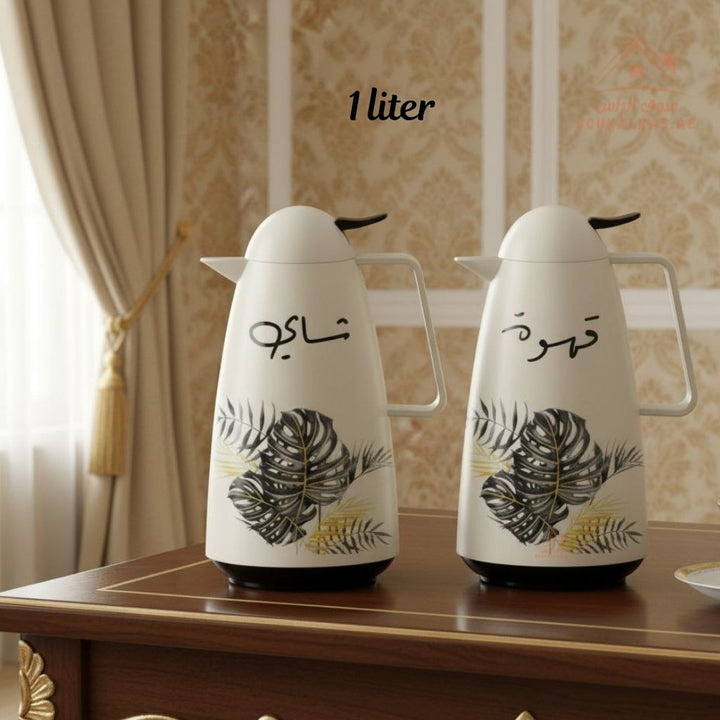 Crystal Arabic Coffee & Tea Flask Set | 1 Liter Each | Elegant Floral Design | Keeps Heat for 12 Hours - Souk Al Ras