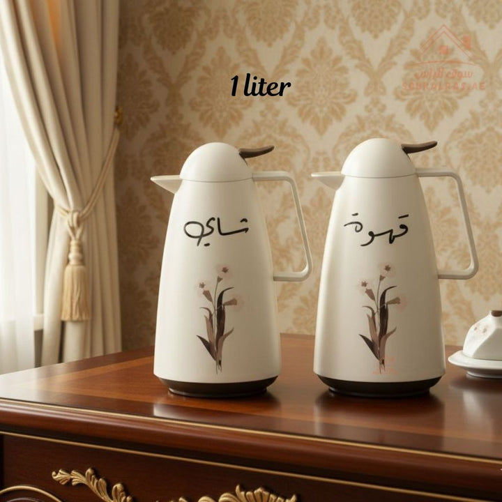 Crystal Arabic Coffee & Tea Flask Set | 1 Liter Each | Elegant Floral Design | Keeps Heat for 12 Hours - Souk Al Ras
