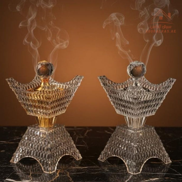 Crystal Bukhoor Burner | Elegant Diamond - Cut Design | Available in Gold & Silver | Ideal for Home, Majlis & Gifting - Souk Al Ras