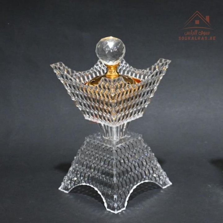 Crystal Bukhoor Burner | Elegant Diamond - Cut Design | Available in Gold & Silver | Ideal for Home, Majlis & Gifting - Souk Al Ras