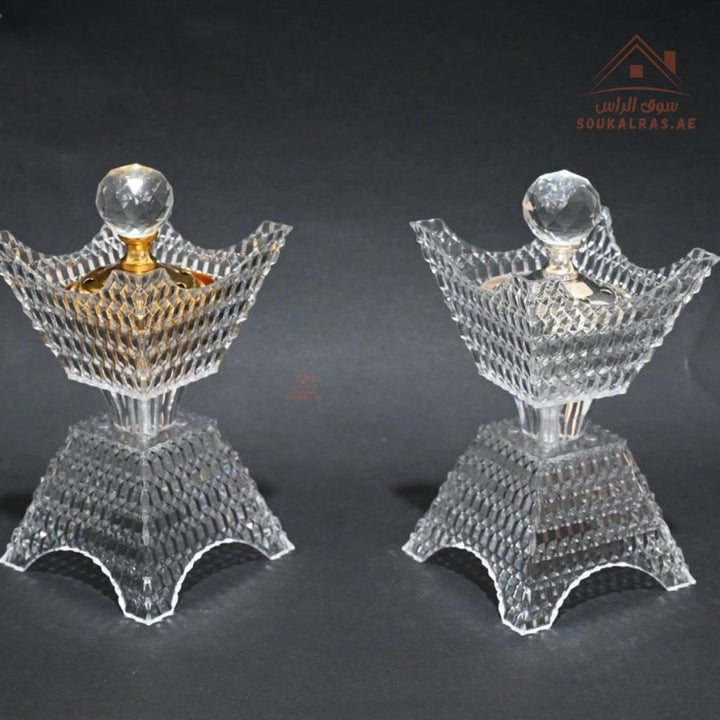 Crystal Bukhoor Burner | Elegant Diamond - Cut Design | Available in Gold & Silver | Ideal for Home, Majlis & Gifting - Souk Al Ras