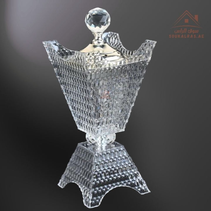 Crystal Bukhoor Burner | Elegant Diamond - Cut Tall Design | Available in Gold & Silver | Ideal for Home, Majlis & Gifting - Souk Al Ras