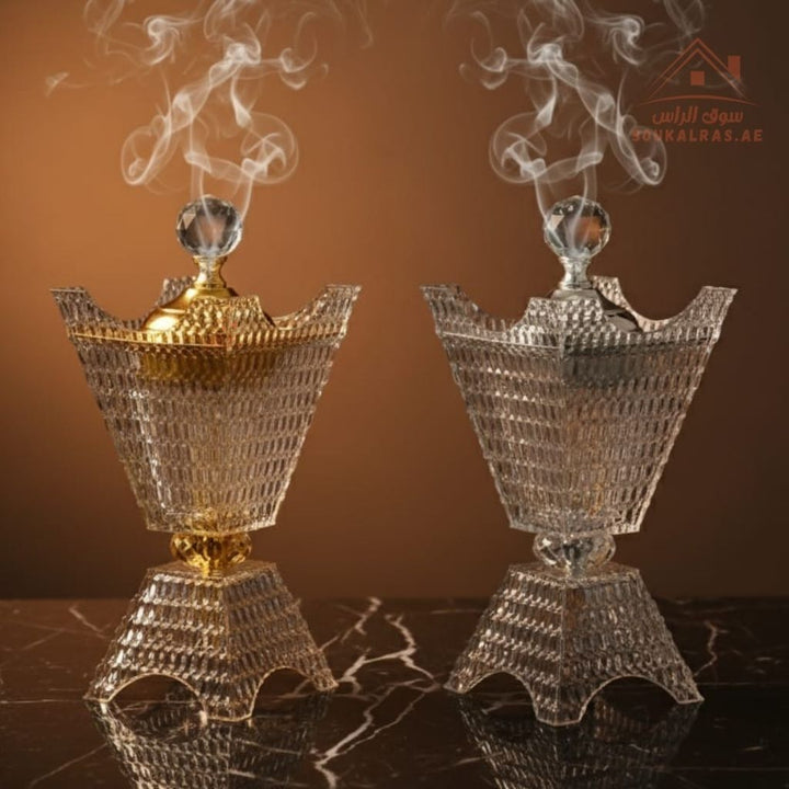 Crystal Bukhoor Burner | Elegant Diamond - Cut Tall Design | Available in Gold & Silver | Ideal for Home, Majlis & Gifting - Souk Al Ras