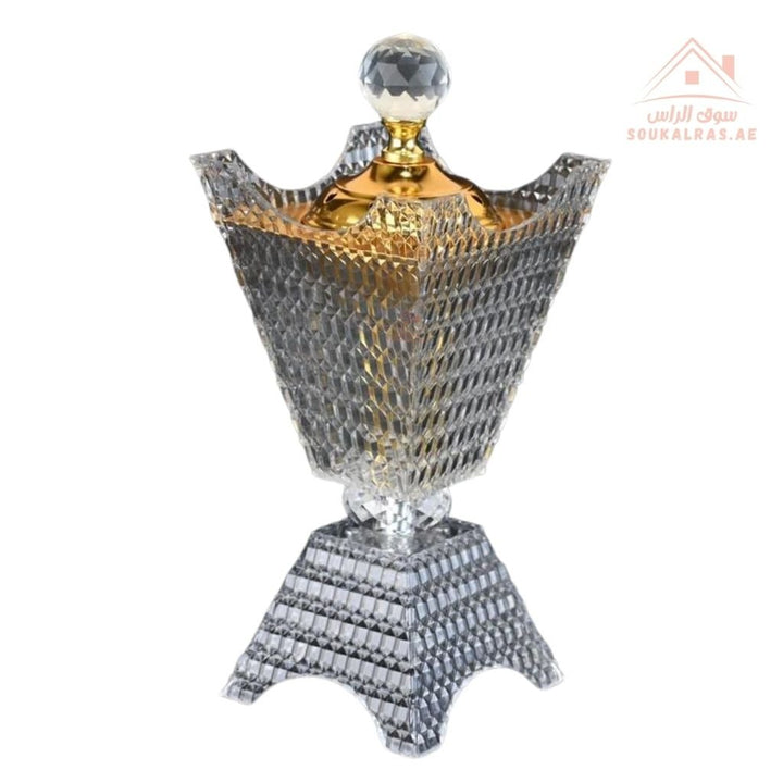 Crystal Bukhoor Burner | Elegant Diamond - Cut Tall Design | Available in Gold & Silver | Ideal for Home, Majlis & Gifting - Souk Al Ras