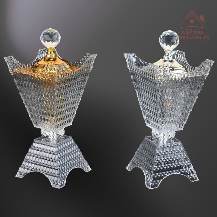 Crystal Bukhoor Burner | Elegant Diamond - Cut Tall Design | Available in Gold & Silver | Ideal for Home, Majlis & Gifting - Souk Al Ras
