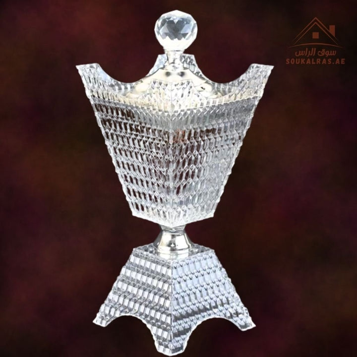 Crystal Bukhoor Burner | Elegant Diamond - Cut Tall Design | Available in Gold & Silver | Ideal for Home, Majlis & Gifting - Souk Al Ras