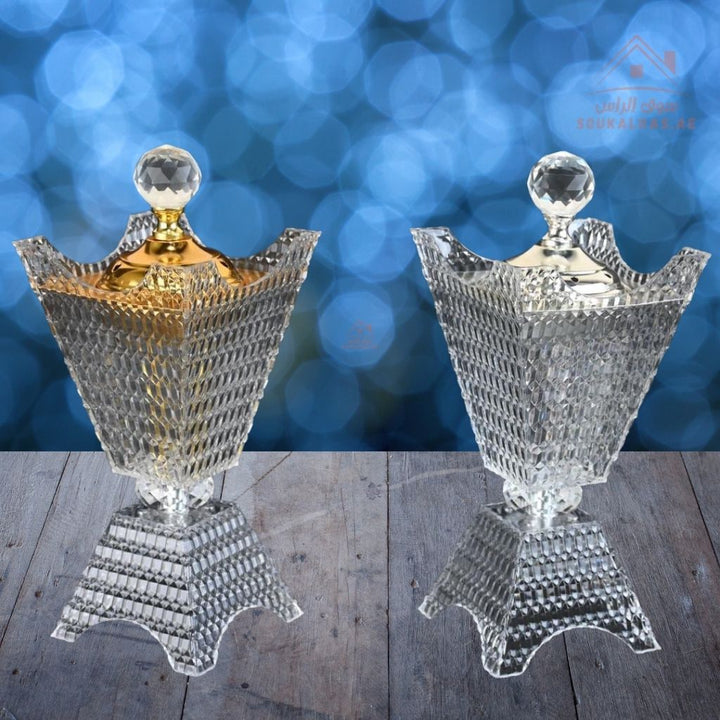 Crystal Bukhoor Burner | Elegant Diamond - Cut Tall Design | Available in Gold & Silver | Ideal for Home, Majlis & Gifting - Souk Al Ras