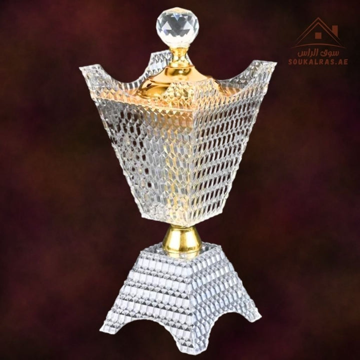Crystal Bukhoor Burner | Elegant Diamond - Cut Tall Design | Available in Gold & Silver | Ideal for Home, Majlis & Gifting - Souk Al Ras