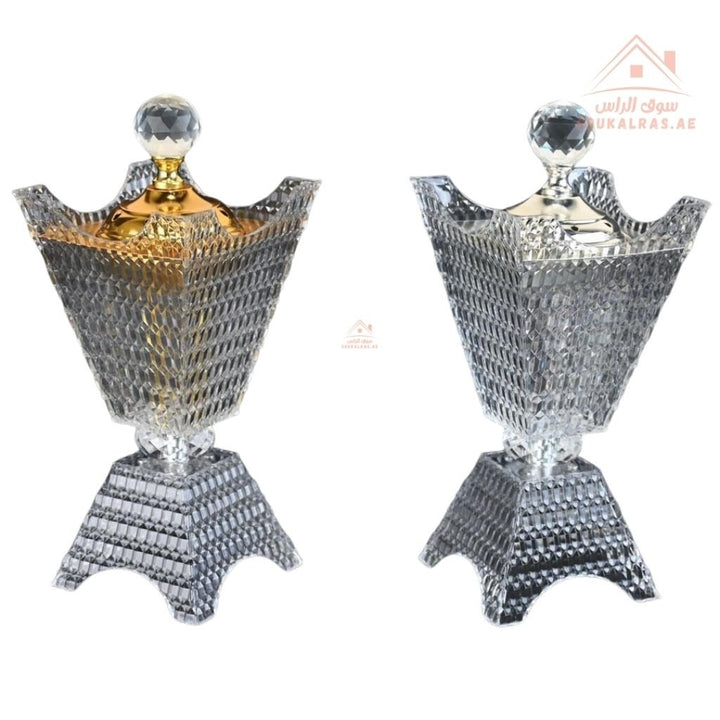 Crystal Bukhoor Burner | Elegant Diamond - Cut Tall Design | Available in Gold & Silver | Ideal for Home, Majlis & Gifting - Souk Al Ras