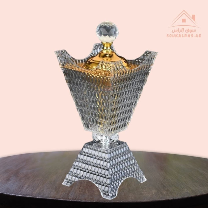 Crystal Bukhoor Burner | Elegant Diamond - Cut Tall Design | Available in Gold & Silver | Ideal for Home, Majlis & Gifting - Souk Al Ras