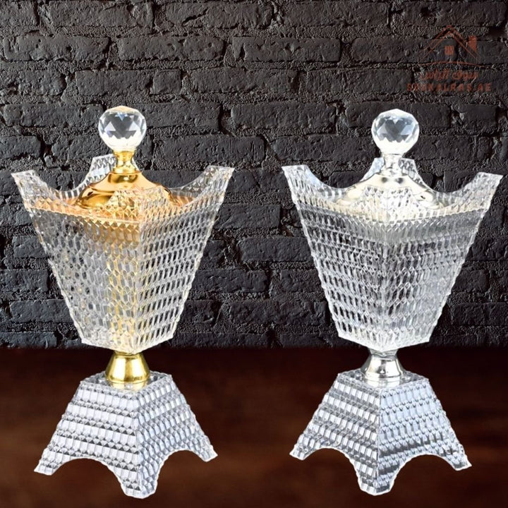 Crystal Bukhoor Burner | Elegant Diamond - Cut Tall Design | Available in Gold & Silver | Ideal for Home, Majlis & Gifting - Souk Al Ras