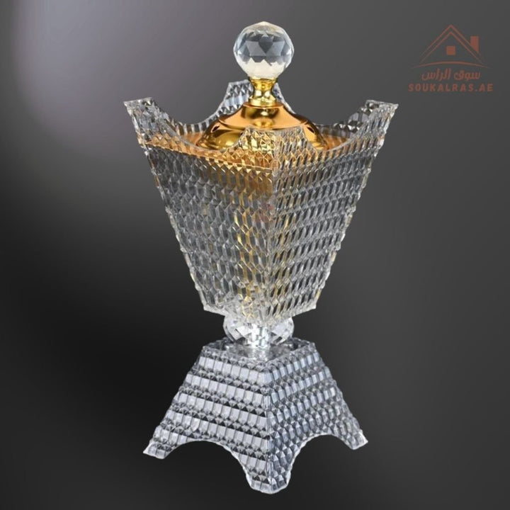 Crystal Bukhoor Burner | Elegant Diamond - Cut Tall Design | Available in Gold & Silver | Ideal for Home, Majlis & Gifting - Souk Al Ras