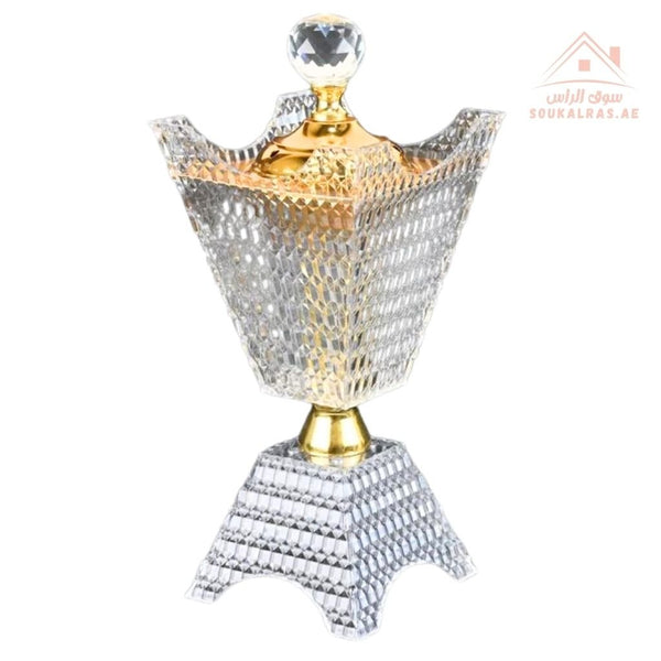 Crystal Bukhoor Burner | Elegant Diamond - Cut Tall Design | Available in Gold & Silver | Ideal for Home, Majlis & Gifting - Souk Al Ras