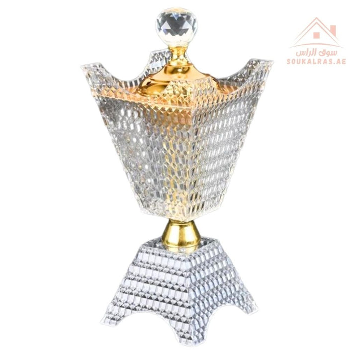 Crystal Bukhoor Burner | Elegant Diamond - Cut Tall Design | Available in Gold & Silver | Ideal for Home, Majlis & Gifting - Souk Al Ras