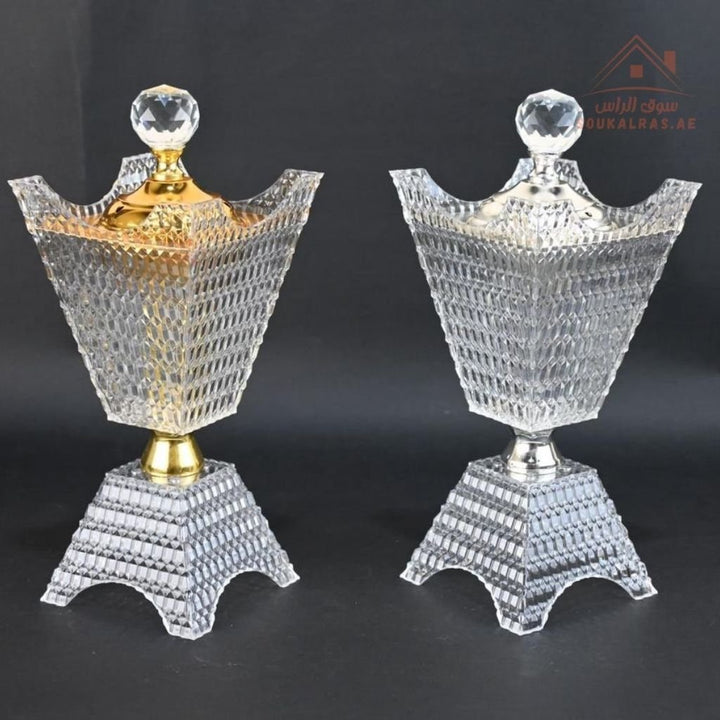 Crystal Bukhoor Burner | Elegant Diamond - Cut Tall Design | Available in Gold & Silver | Ideal for Home, Majlis & Gifting - Souk Al Ras