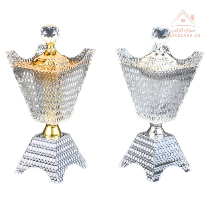 Crystal Bukhoor Burner | Elegant Diamond - Cut Tall Design | Available in Gold & Silver | Ideal for Home, Majlis & Gifting - Souk Al Ras