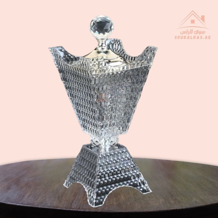 Crystal Bukhoor Burner | Elegant Diamond - Cut Tall Design | Available in Gold & Silver | Ideal for Home, Majlis & Gifting - Souk Al Ras