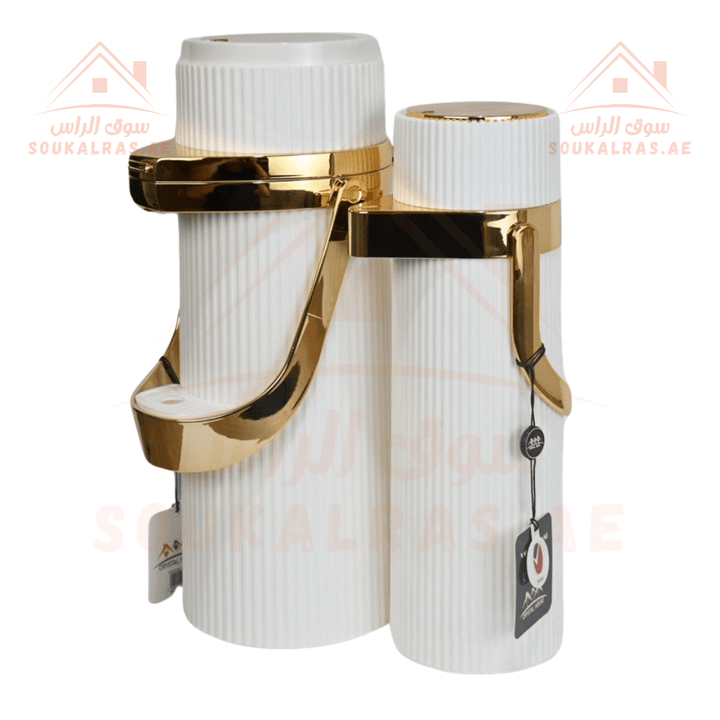 Crystal House Gold Framed Dallah Set | Premium 1.9L & 1.0L Vacuum Flasks | ESMA Certified | Perfect for keeping beverages warm or cold for hours - Souk Al Ras