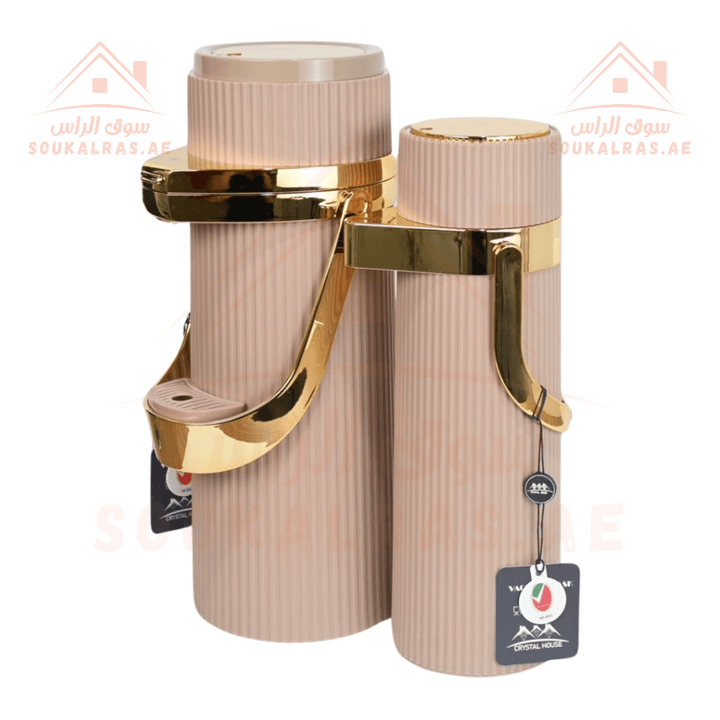 Crystal House Gold Framed Dallah Set | Premium 1.9L & 1.0L Vacuum Flasks | ESMA Certified | Perfect for keeping beverages warm or cold for hours - Souk Al Ras