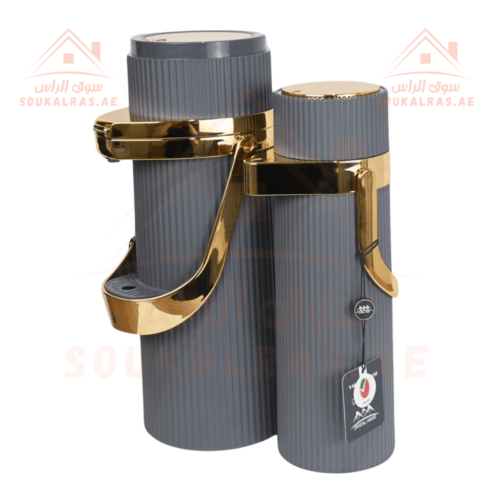 Crystal House Gold Framed Dallah Set | Premium 1.9L & 1.0L Vacuum Flasks | ESMA Certified | Perfect for keeping beverages warm or cold for hours - Souk Al Ras