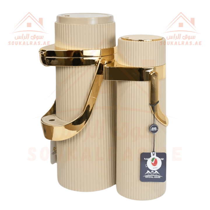 Crystal House Gold Framed Dallah Set | Premium 1.9L & 1.0L Vacuum Flasks | ESMA Certified | Perfect for keeping beverages warm or cold for hours - Souk Al Ras