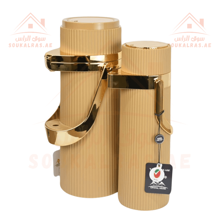 Crystal House Gold Framed Dallah Set | Premium 1.9L & 1.0L Vacuum Flasks | ESMA Certified | Perfect for keeping beverages warm or cold for hours - Souk Al Ras