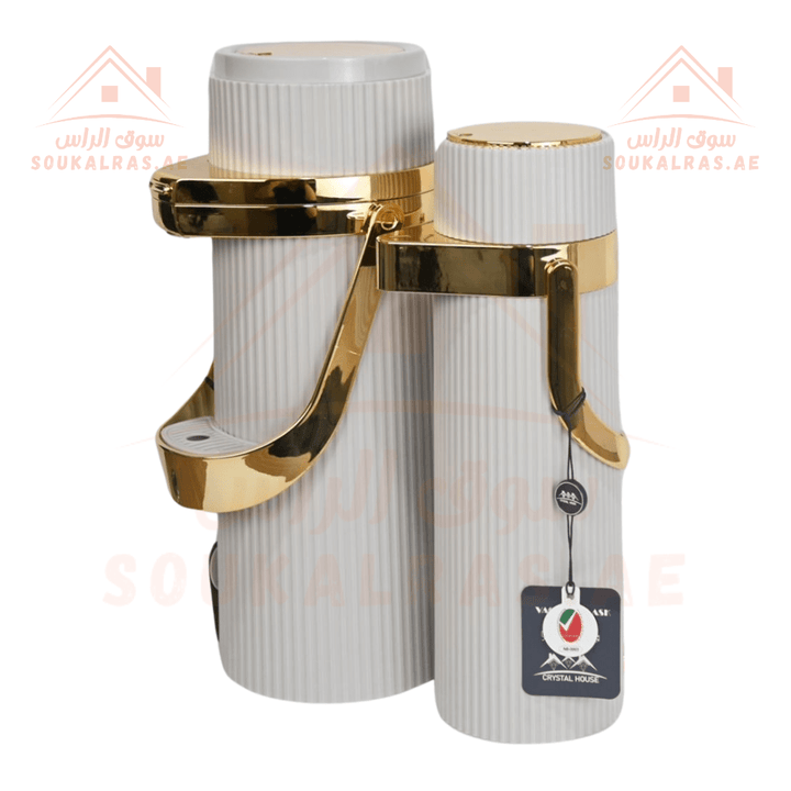 Crystal House Gold Framed Dallah Set | Premium 1.9L & 1.0L Vacuum Flasks | ESMA Certified | Perfect for keeping beverages warm or cold for hours - Souk Al Ras