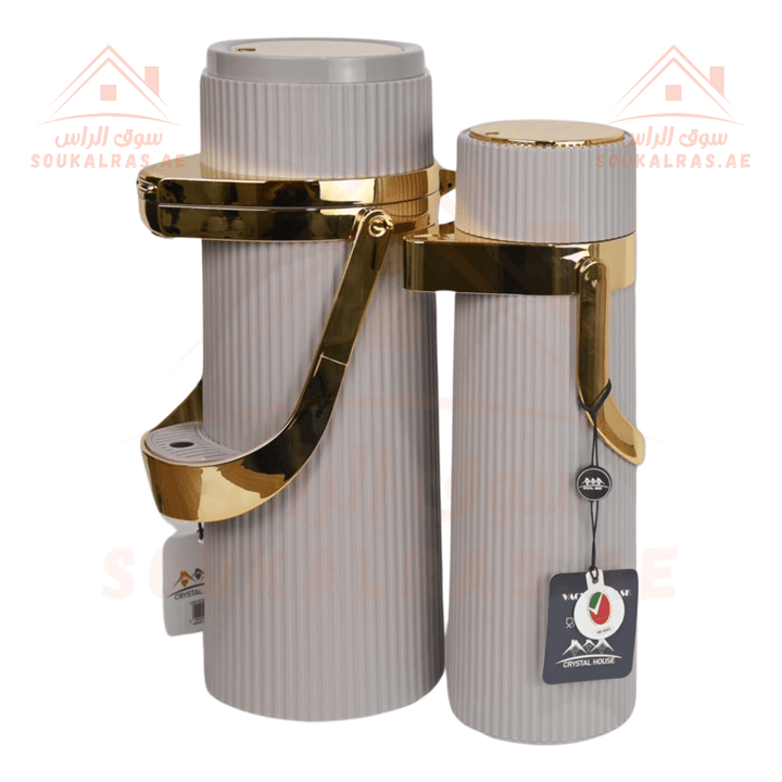 Crystal House Gold Framed Dallah Set | Premium 1.9L & 1.0L Vacuum Flasks | ESMA Certified | Perfect for keeping beverages warm or cold for hours - Souk Al Ras