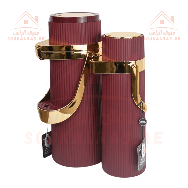 Crystal House Gold Framed Dallah Set | Premium 1.9L & 1.0L Vacuum Flasks | ESMA Certified | Perfect for keeping beverages warm or cold for hours - Souk Al Ras