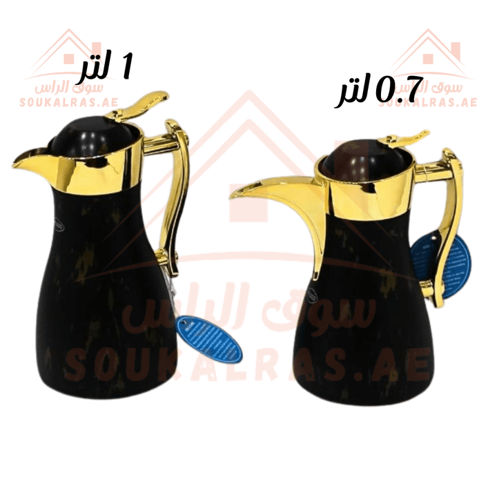 Dallah Set of 2 | 1L & 0.7L | Elegant Arabic Coffee Server | Keeps Heat for 12 Hours | Stainless Steel & Pink Glass - Souk Al Ras