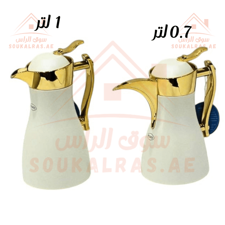 Dallah Set of 2 | 1L & 0.7L | Elegant Arabic Coffee Server | Keeps Heat for 12 Hours | Stainless Steel & Pink Glass - Souk Al Ras