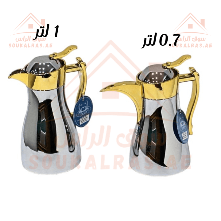 Dallah Set of 2 | 1L & 0.7L | Elegant Arabic Coffee Server | Keeps Heat for 12 Hours | Stainless Steel & Pink Glass - Souk Al Ras