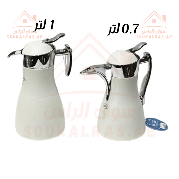 Dallah Set of 2 | 1L & 0.7L | Elegant Arabic Coffee Server | Keeps Heat for 12 Hours | Stainless Steel & Pink Glass - Souk Al Ras