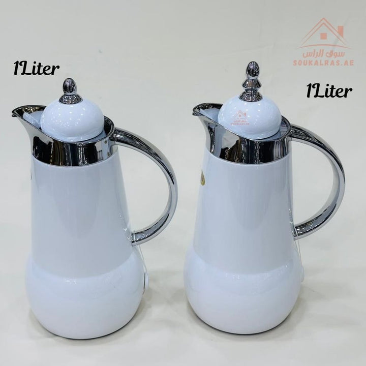Dallah Set of 2 Premium 1L for Arabic Coffee & Tea – Double Wall Vacuum Insulated – Elegant Serving Dallah – Keeps Hot & Cold for 12 Hours - Souk Al Ras