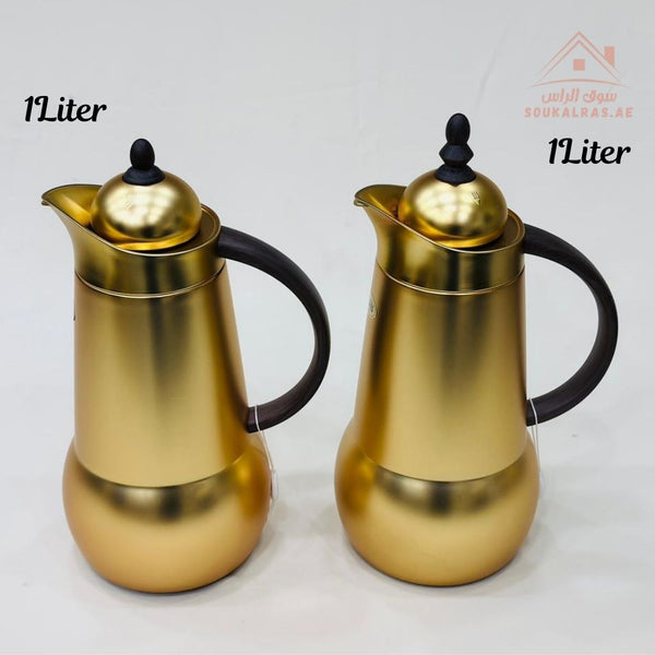 Dallah Set of 2 Premium 1L for Arabic Coffee & Tea – Double Wall Vacuum Insulated – Elegant Serving Dallah – Keeps Hot & Cold for 12 Hours - Souk Al Ras