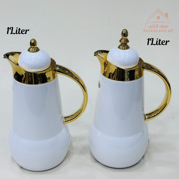 Dallah Set of 2 Premium 1L for Arabic Coffee & Tea – Double Wall Vacuum Insulated – Elegant Serving Dallah – Keeps Hot & Cold for 12 Hours - Souk Al Ras