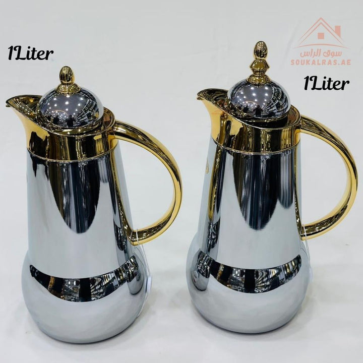 Dallah Set of 2 Premium 1L for Arabic Coffee & Tea – Double Wall Vacuum Insulated – Elegant Serving Dallah – Keeps Hot & Cold for 12 Hours - Souk Al Ras