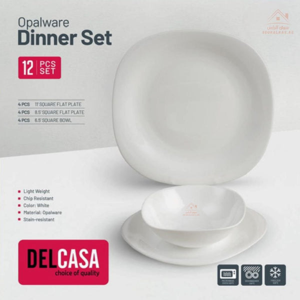 DELCASA Opal Ware Dinner Set - Plates and Bowls 12 Pcs |Durable, stylish, and practical - Souk Al Ras