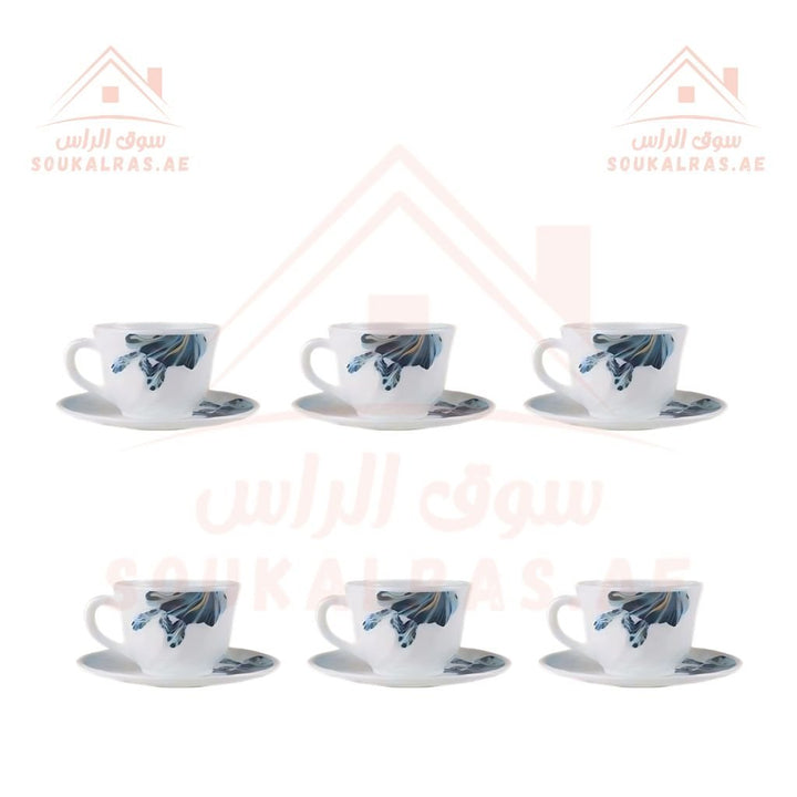 Delcasa Opalware Cups & Saucer Set - 12 Pcs | Elegant Floral Design | Lightweight & Durable - Souk Al Ras