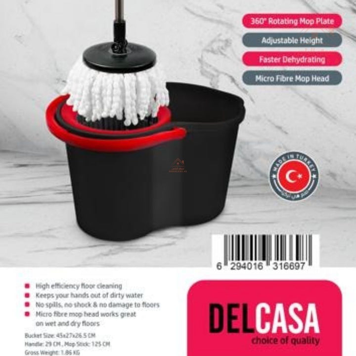DELCASA Spin Mop & Bucket Set | 360° Rotating Mop | Stainless Steel Pole | Easy Floor Cleaning System - Souk Al Ras
