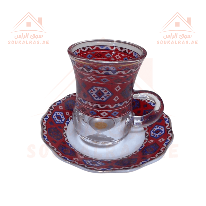 Deluxe Arabic - Patterned Camping Set For Arabic Coffee & Tea - RED - Set 19pcs With a jug to give as a gift - Souk Al RasPremium Camping Dining Set with Traditional Arabic Patterns