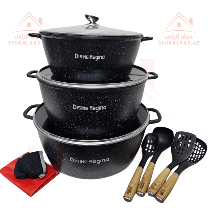 Disine Regina 13 - Piece Granite Cookware Set | Durable Non - Stick with Kitchen Utensils | High Quality &amp; Heat Resistant - Souk Al Ras