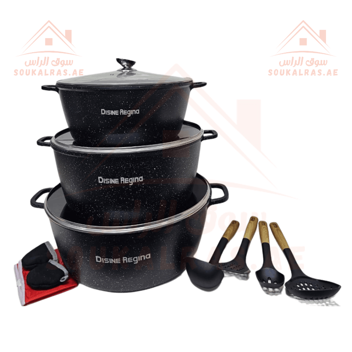 Disine Regina 13 - Piece Granite Cookware Set | Durable Non - Stick with Kitchen Utensils | High Quality &amp; Heat Resistant - Souk Al Ras