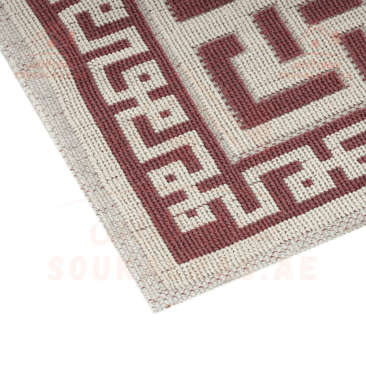 Door Mat | Elegant Maroon and Grey Polyester Mat - Souk Al RasHousehold