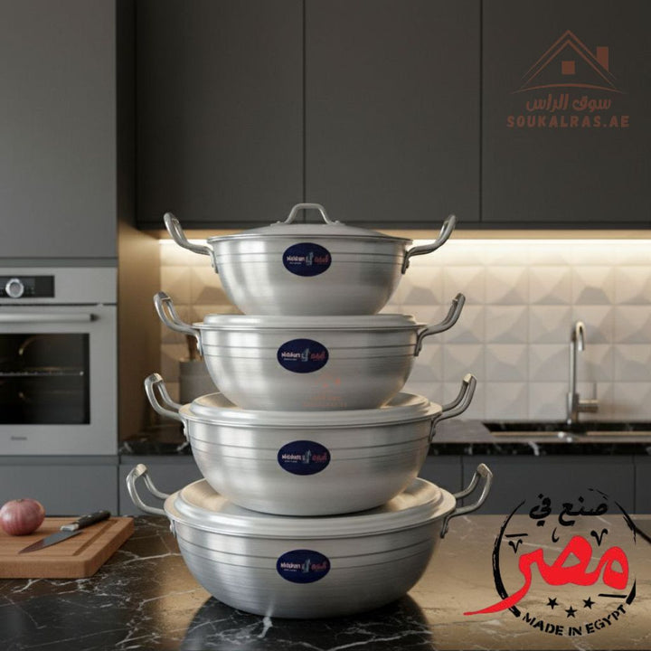 Eldahan Aluminum Casserole Set | 8 - Piece Cooking Pots (6.9L, 8.6L, 10.6L, 13.6L)| Durable Cookware for Every Kitchen | Made in Egypt - Souk Al Ras