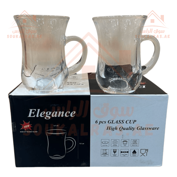 Elegance 6 - Piece Glass Cup Set with Handle | High - Quality Glassware for Hot & Cold Beverages - Souk Al Ras