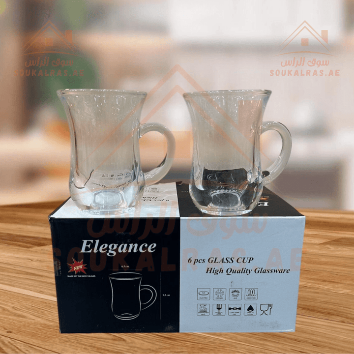 Elegance 6 - Piece Glass Cup Set with Handle | High - Quality Glassware for Hot & Cold Beverages - Souk Al Ras