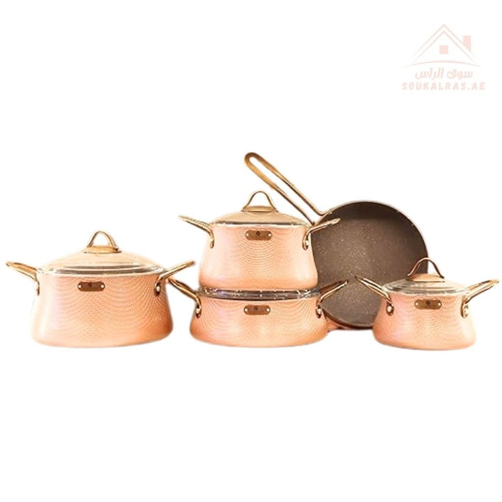 Elegance Series 9 - Piece Gold Granite Cookware Set | Premium Forged Aluminum Pots & Pans | Made in Turkey - Souk Al Ras