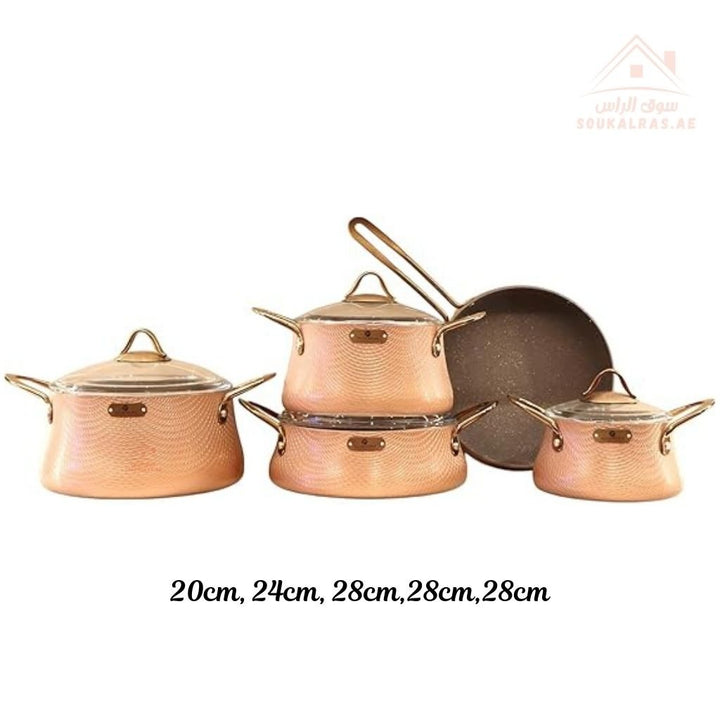 Elegance Series 9 - Piece Gold Granite Cookware Set | Premium Forged Aluminum Pots & Pans | Made in Turkey - Souk Al Ras